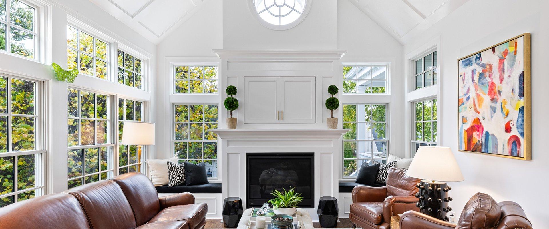 Family room addition with vaulted tray ceiling